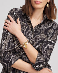 Chico's | No Iron™ Sateen Swirls Print Shirt/ Black