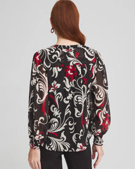 Chico's | Crinkle Chiffon Floral Blouse/ Black