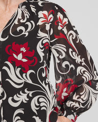 Chico's | Crinkle Chiffon Floral Blouse/ Black