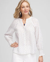 Chico's | Smocked Split-neck Blouse/ Blue Casa