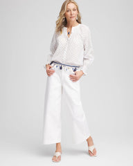 Chico's | Smocked Split-neck Blouse/ Blue Casa