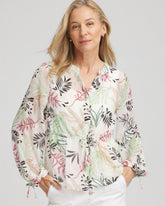 Chico's | Drawstring Crinkle Chiffon Blouse/ Cafe Aroma