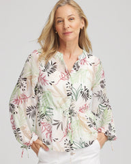 Chico's | Drawstring Crinkle Chiffon Blouse/ Cafe Aroma