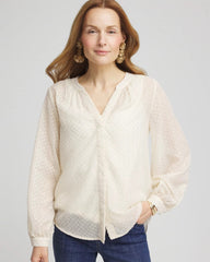 Chico's | Chevron Blouson Sleeve Blouse/ Ecru