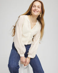 Chico's | Chevron Blouson Sleeve Blouse/ Ecru