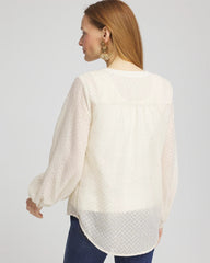 Chico's | Chevron Blouson Sleeve Blouse/ Ecru