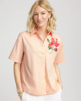 Chico's | No Iron™ Embroidered Floral Short-Sleeve Shirt/ Sunset Peach
