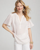 Chico's | Striped Linen Popover Shirt/ Sycamore