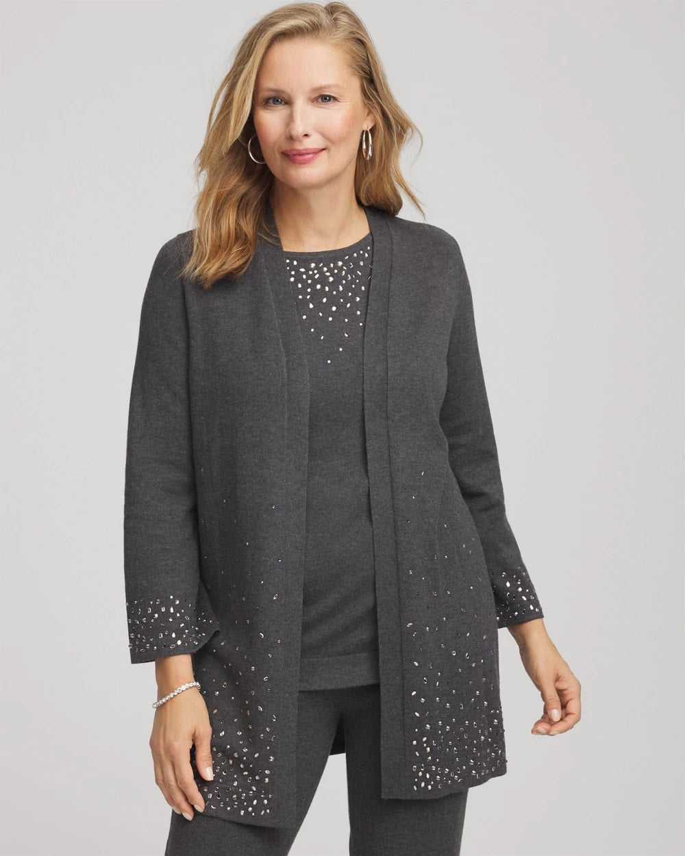 Chico's | Travelers™ Rhinestone Cardigan/ Graphite Gray