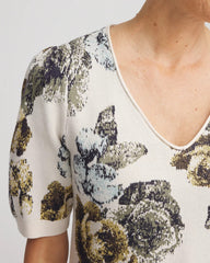 Chico's | Floral V-Neck Sweater Tee/ English Cream