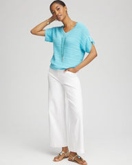Chico's | Sequin V-Neck Pullover Sweater/ Paradiso Blue