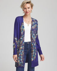 Chico's | Ella Peacock-Print Cardigan Sweater/ Dark Cobalt