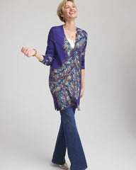 Chico's | Ella Peacock-Print Cardigan Sweater/ Dark Cobalt