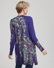 Chico's | Ella Peacock-Print Cardigan Sweater/ Dark Cobalt