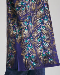 Chico's | Ella Peacock-Print Cardigan Sweater/ Dark Cobalt