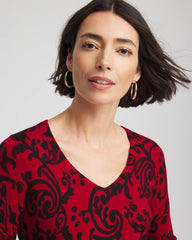 Chico's | Ella Printed V-Neck Sweater/ Carmine Red