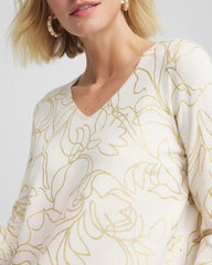 Chico's | Ella Foiled V-Neck Sweater/ English Cream