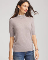 Chico's | Cashmere Pearl Mockneck Sweater/ Taupe Heather