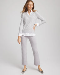 Chico's | Classic Built-In Shirt Knit Sweater/ Classic Gray