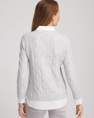 Chico's | Classic Built-In Shirt Knit Sweater/ Classic Gray
