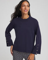 Chico's | Button Sleeve Crewneck Pullover/ Passport Blue