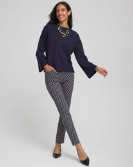 Chico's | Button Sleeve Crewneck Pullover/ Passport Blue