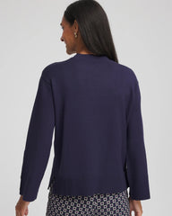 Chico's | Button Sleeve Crewneck Pullover/ Passport Blue