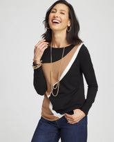 Chico's | Intarsia Colorblock Bateau Neck Sweater/ Black