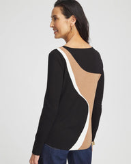 Chico's | Intarsia Colorblock Bateau Neck Sweater/ Black