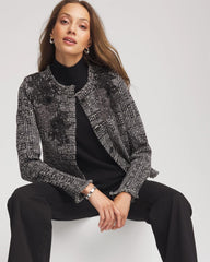 Chico's | Embroidered Metallic Tweed Cardigan/ Gray