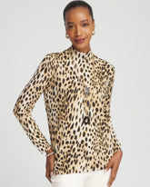 Chico's | Ella Mockneck Animal-Print Pullover Sweater/ English Cream