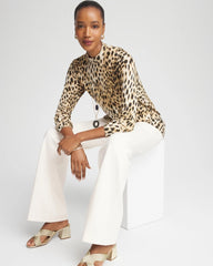 Chico's | Ella Mockneck Animal-Print Pullover Sweater/ English Cream