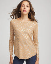 Chico's | Ella Boatneck Foiled Pullover Sweater/ Faux Camel Heather