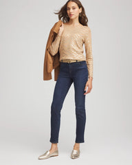 Chico's | Ella Boatneck Foiled Pullover Sweater/ Faux Camel Heather