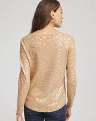 Chico's | Ella Boatneck Foiled Pullover Sweater/ Faux Camel Heather