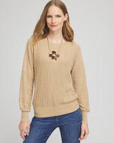 Chico's | Textured Zebra Print Dolman Sleeve Sweater/ New Camel Heather