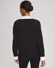 Chico's | Embellished Layered Collar Shirt Sweater/ Black