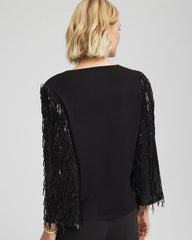 Chico's | Fringe Sequins Pullover Sweater/ Black