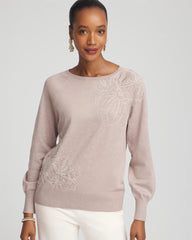 Chico's | Embroidered Pull-Over Boatneck Sweater/ Rocky Mountain