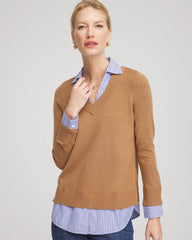 Chico's | Camel Built-In Shirt Knit Sweater/ Caramel Apple Heather