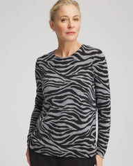 Chico's | Cashmere Zebra Long-Sleeve Pullover Sweater/ Black