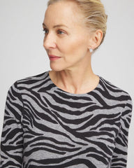 Chico's | Cashmere Zebra Long-Sleeve Pullover Sweater/ Black