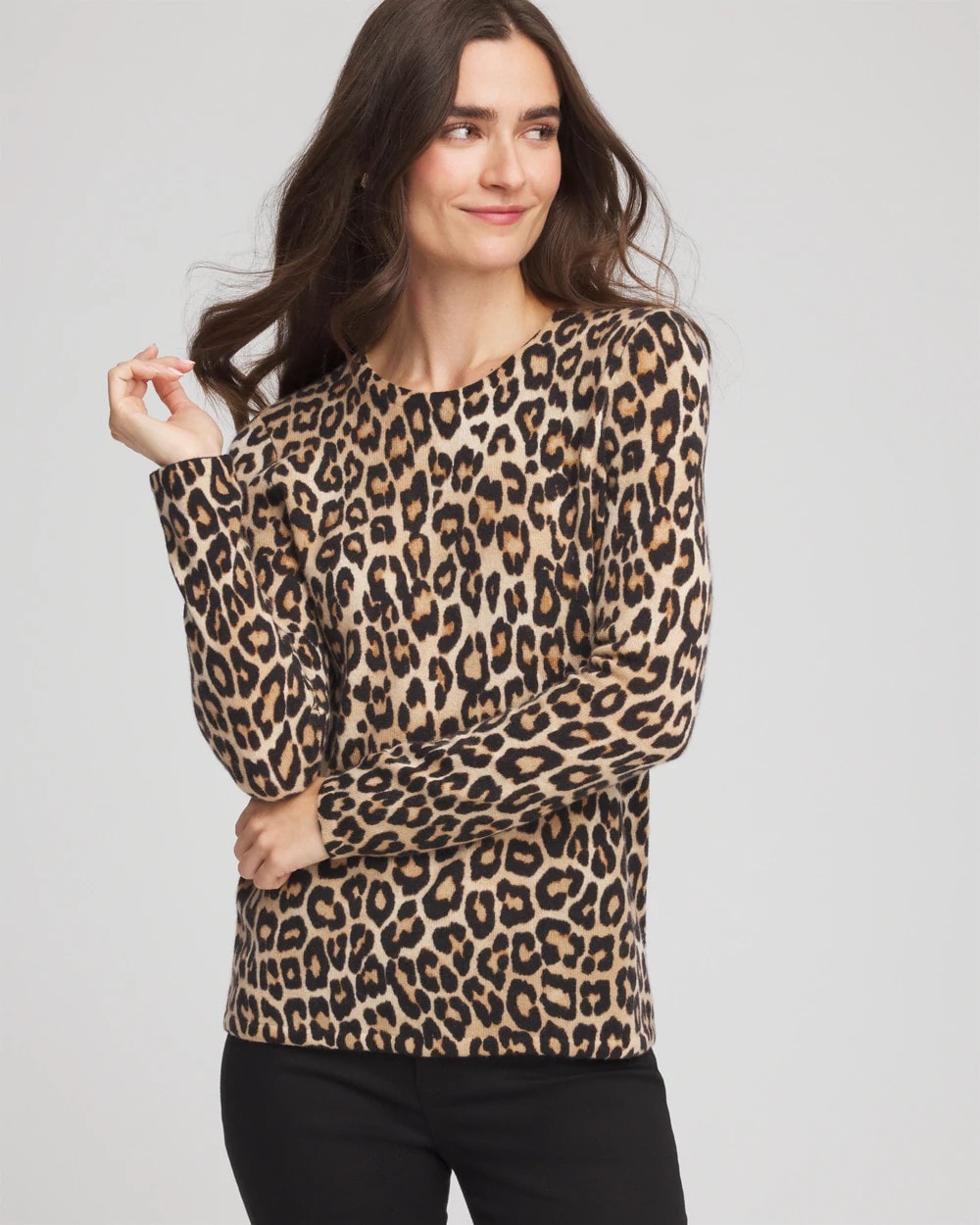 Chico's | Cashmere Animal Long-Sleeve Pullover Sweater/ Camel