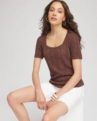 Chico's | Pointelle Square-Neck Pullover Sweater/ Cacao