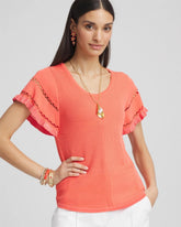 Chico's | Cutout Short-Sleeved Pullover Sweater/ Melon Mambo