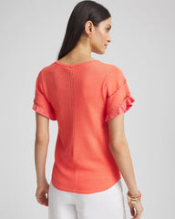 Chico's | Cutout Short-Sleeved Pullover Sweater/ Melon Mambo