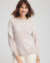 Chico's | Embroidered Boatneck Sweater/ Helium