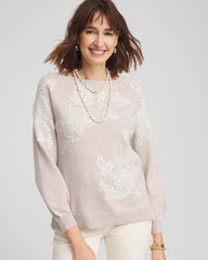 Chico's | Embroidered Boatneck Sweater/ Helium