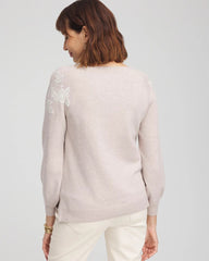 Chico's | Embroidered Boatneck Sweater/ Helium