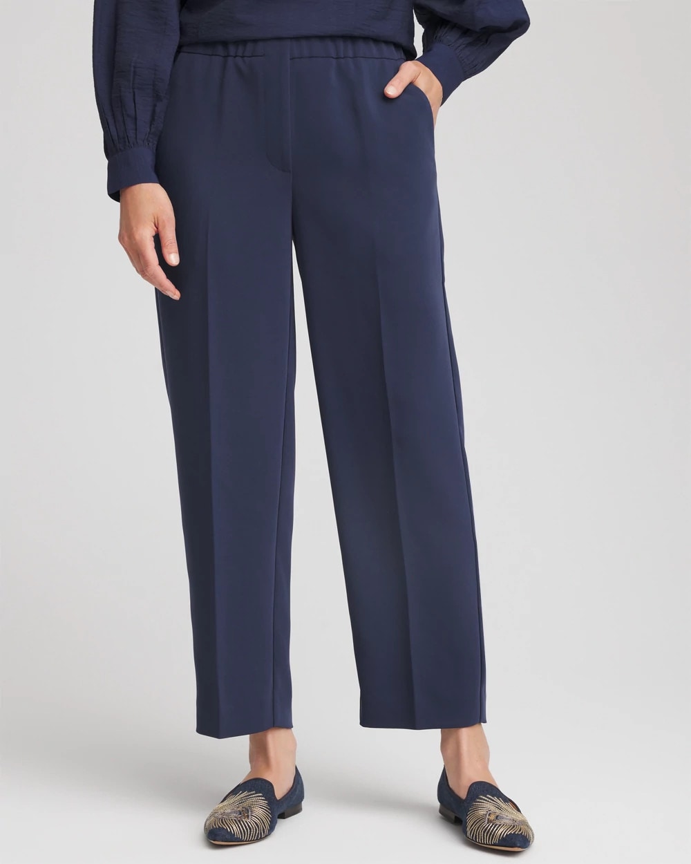 Chico's | Stretch Crepe Tapered Ankle Pants/ Passport Blue